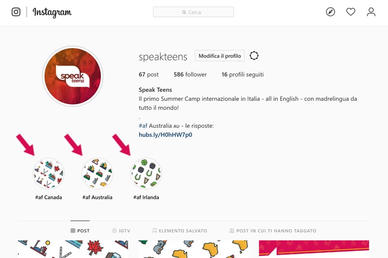 Home page di Speak Teens Instagram