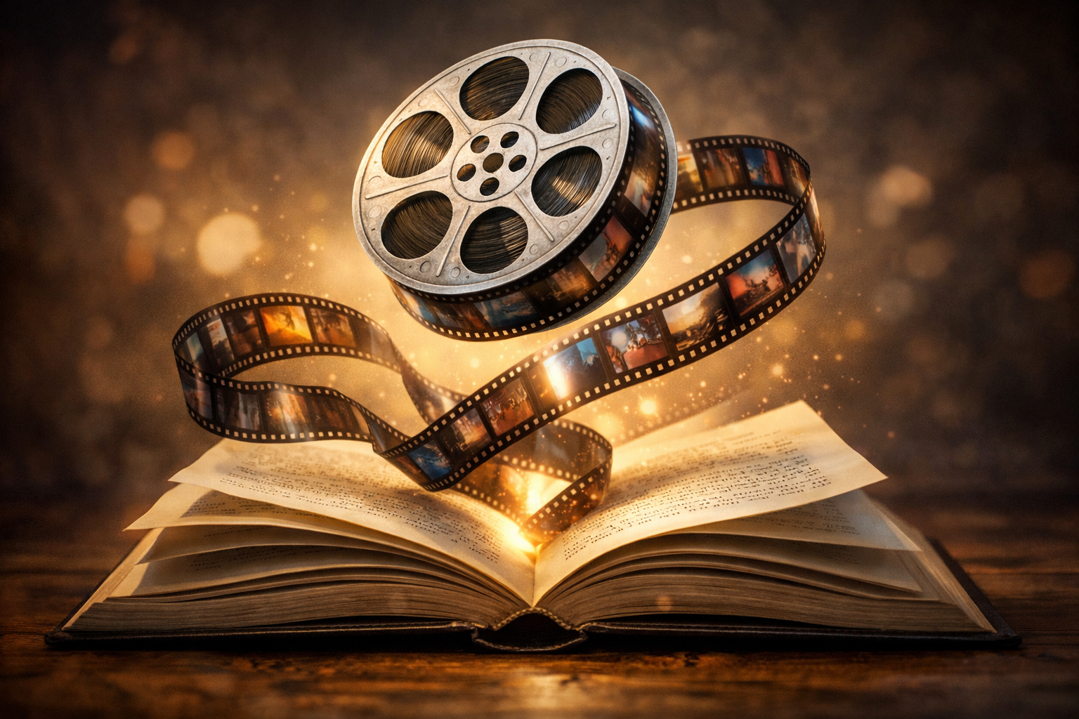 Film Reel Over Open Book
