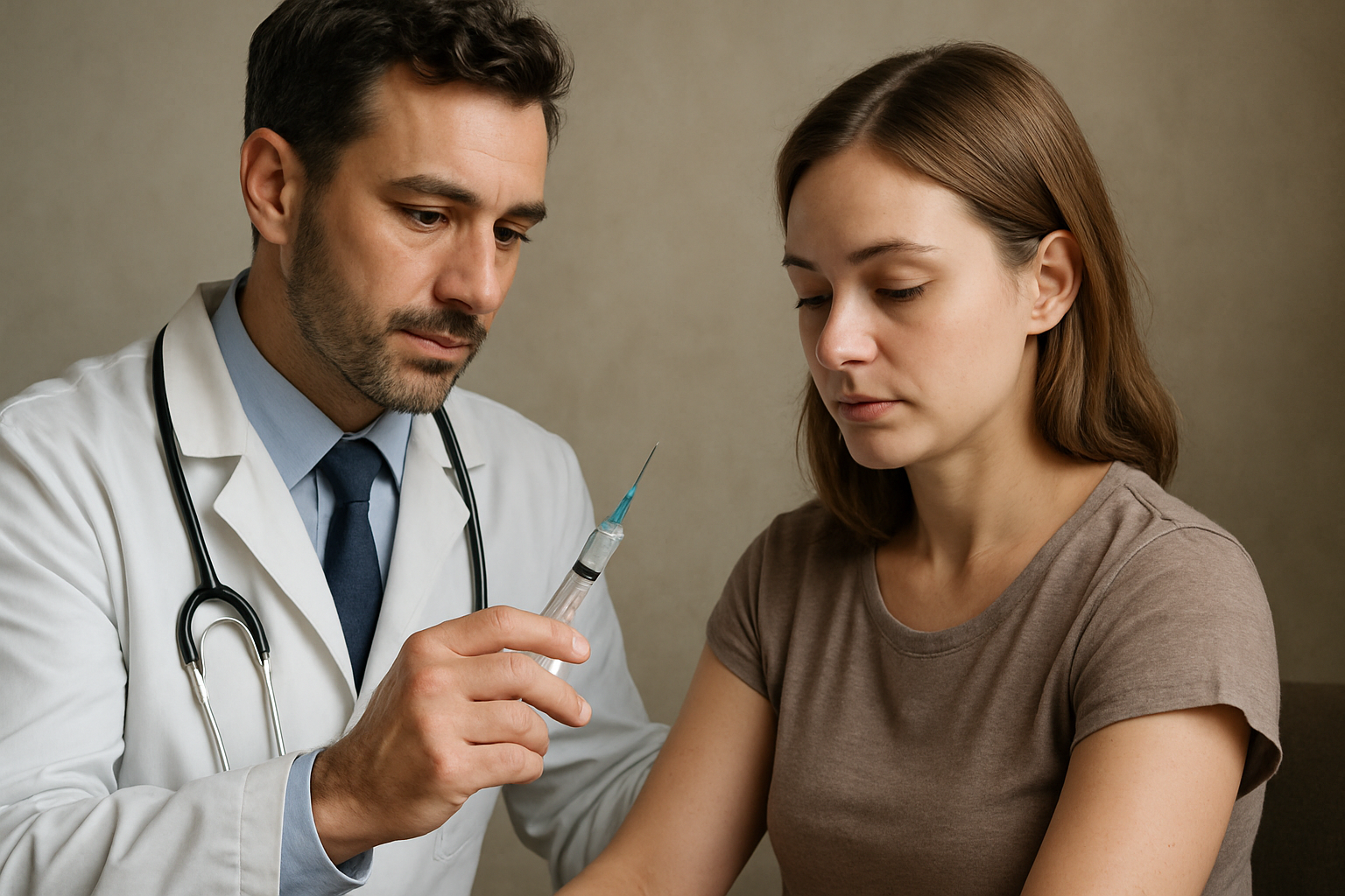 doctor with syringe and patient realistic style