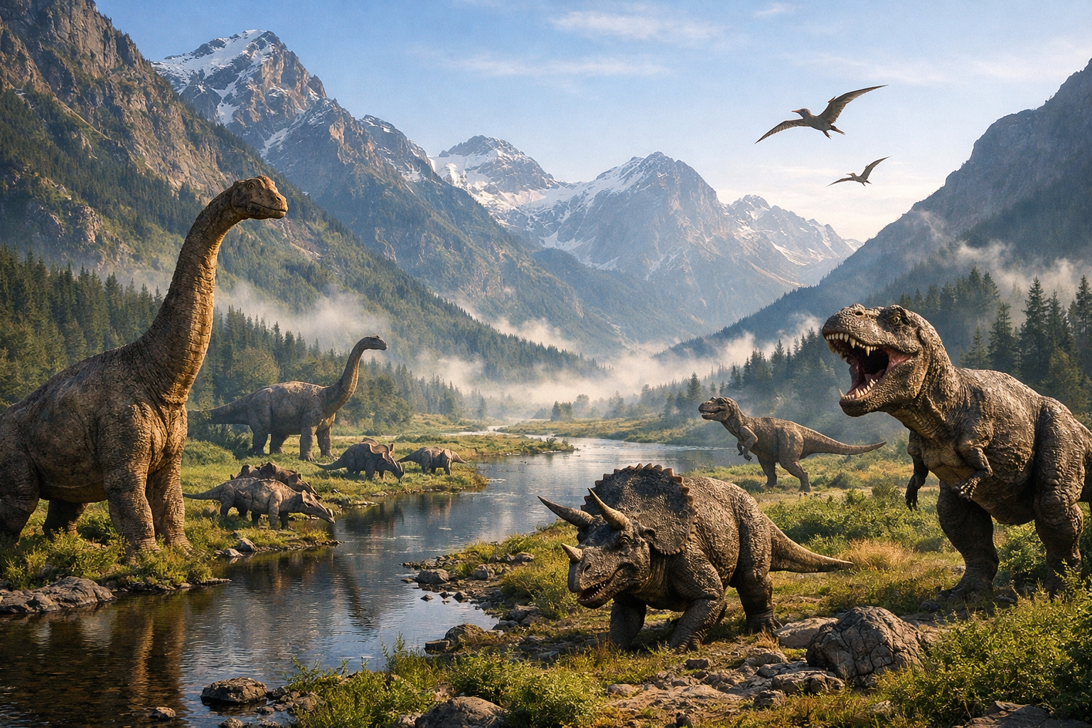 photographic dinosaurs in a valley