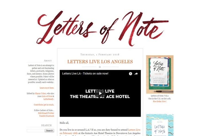 Il sito di Letters of Note