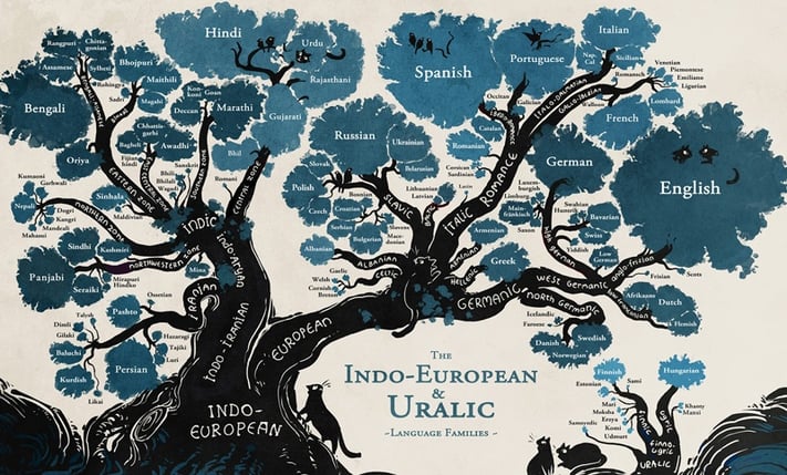 "L'albero genealogico" che illustra le origini delle lingue indo-europee