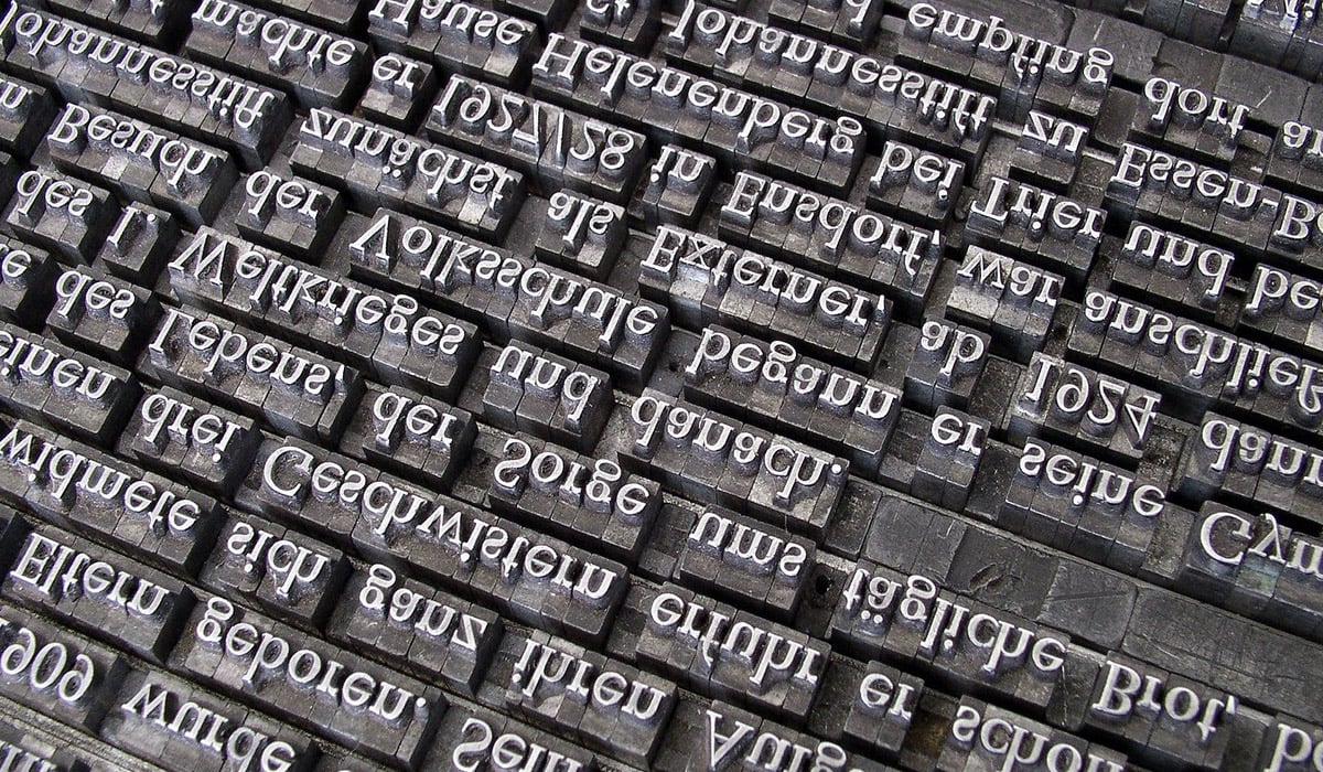 Parole inglesi composte con caratteri mobili tipografici
