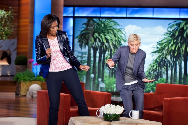 Ellen Degeneres con Michelle Obama durante il suo show televisivo